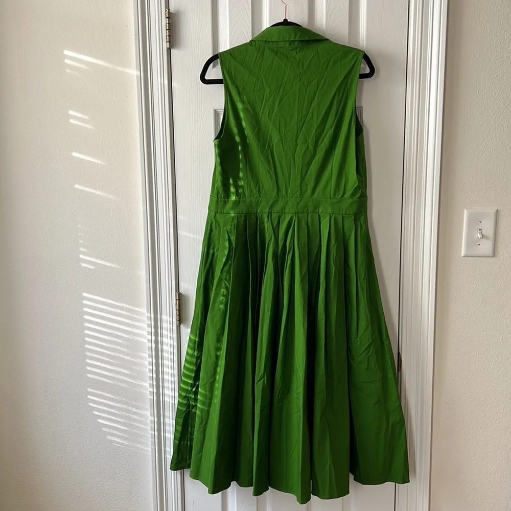 Michael Kors Collection Green Sleeveless Pleated Poplin Midi Shirt Dress 12 - Picture 11 of 14